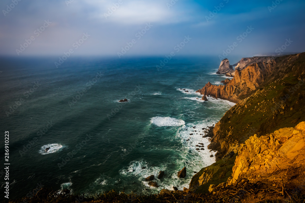 Capo Da Roca, the most western point of Europe at sunset, Sintra,  Portugal