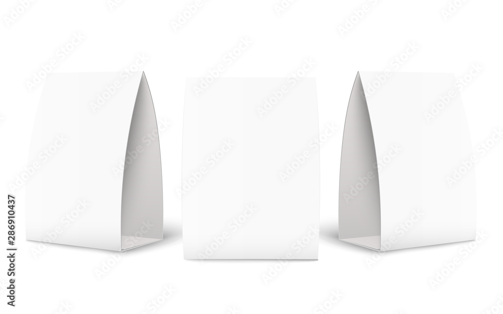 Paper tent card brochure mockup set in three different angles. Paper tent card brochure mockup set in three different angles.