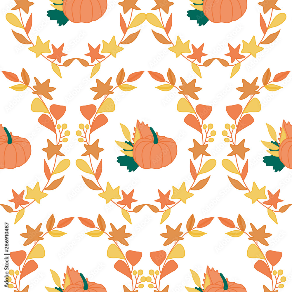 Pumpkins and autumn lwaves wreth in a seamless pattern design (1) Pumpkins and autumn lwaves wreth in a seamless pattern design (1)
