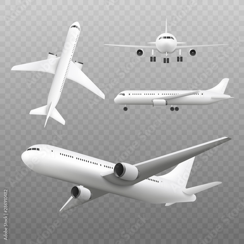 White realistic airplane mockup set on transparent background