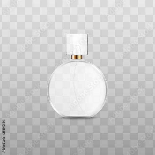 White perfume bottle with realistic glass texture - isolated round cologne container