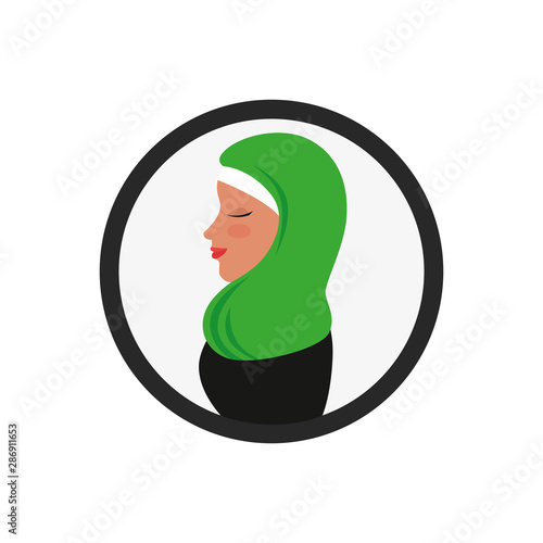 profile of islamic woman with traditional burka in circle