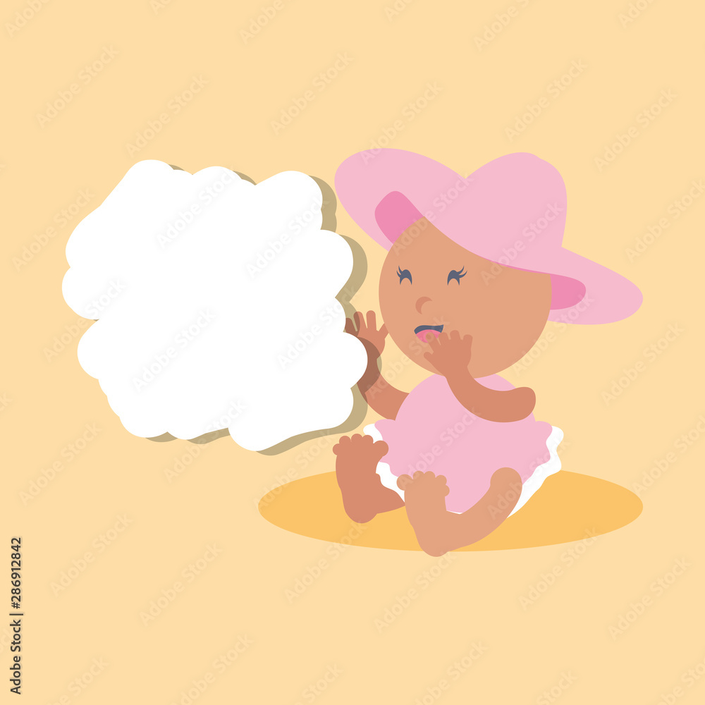 card with cute baby girl avatar character