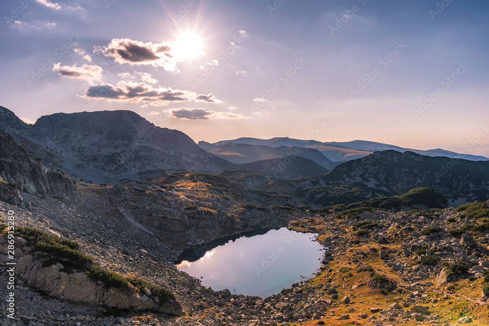 Panoramic sunset landscape from Rila mountain, Bulgaria