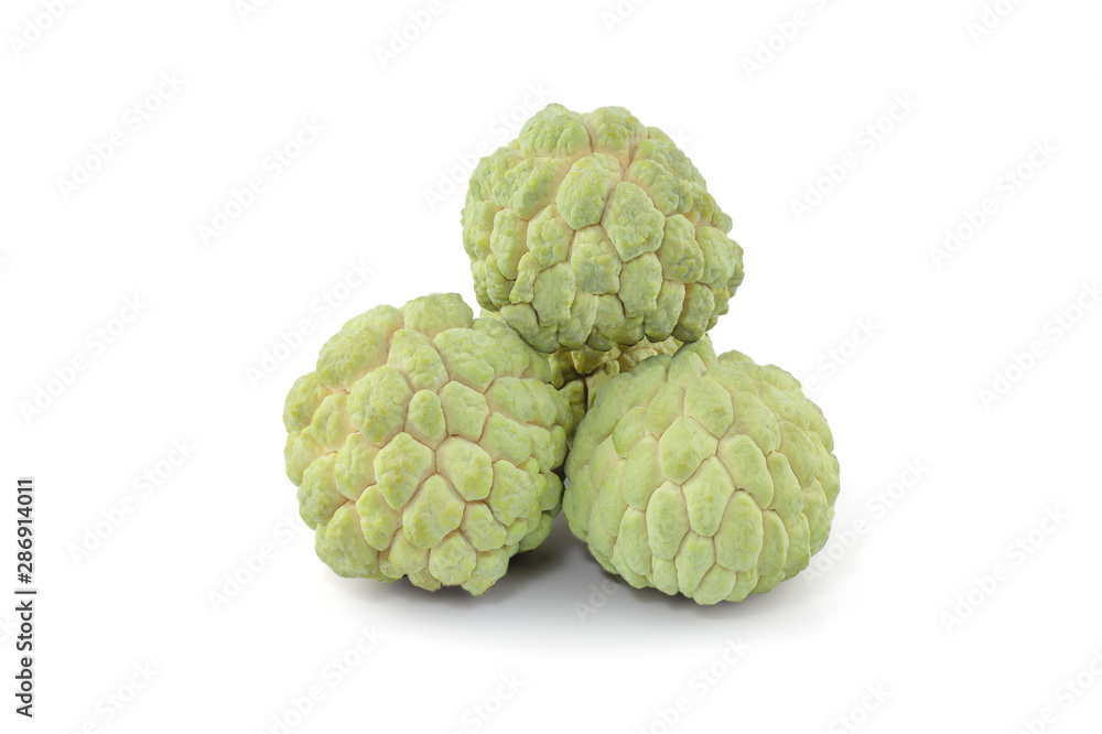Sugar apple (custard apple, Annona, sweetsop) isolated on white background with clipping path, Exotic tropical Thai annona or cherimoya fruit Sugar apple (custard apple, Annona, sweetsop) isolated on white background with clipping path, Exotic tropical Thai annona or cherimoya fruit