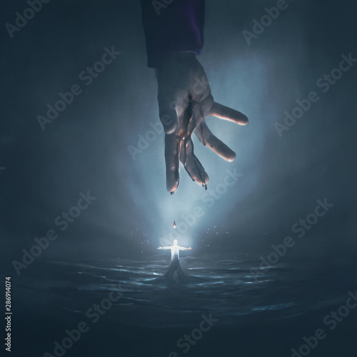 Obraz na płótnie Hand of Jesus and glowing man