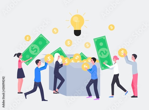 Crowdfunding or startup investment concept flat vector illustration isolated.