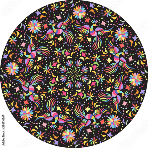 vector Mexican embroidery round pattern