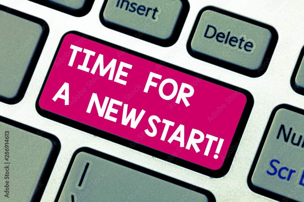 Text sign showing Time For A New Start. Conceptual photo Trust the magic of Beginnings fresh new Rebirth Keyboard key Intention to create computer message pressing keypad idea Text sign showing Time For A New Start. Conceptual photo Trust the magic of Beginnings fresh new Rebirth Keyboard key Intention to create computer message pressing keypad idea