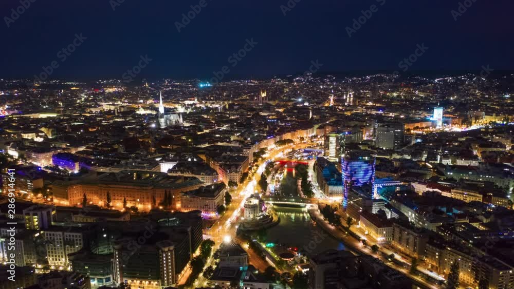 night illumination vienna central cityscape aerial panorama 4k timelapse austria night illumination vienna central cityscape aerial panorama 4k timelapse austria