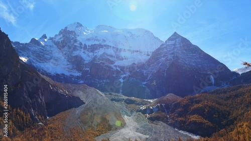 Time-lapse  of Xiannairi  Holy Mountain and blue sky in Yading Nature Reserve photo