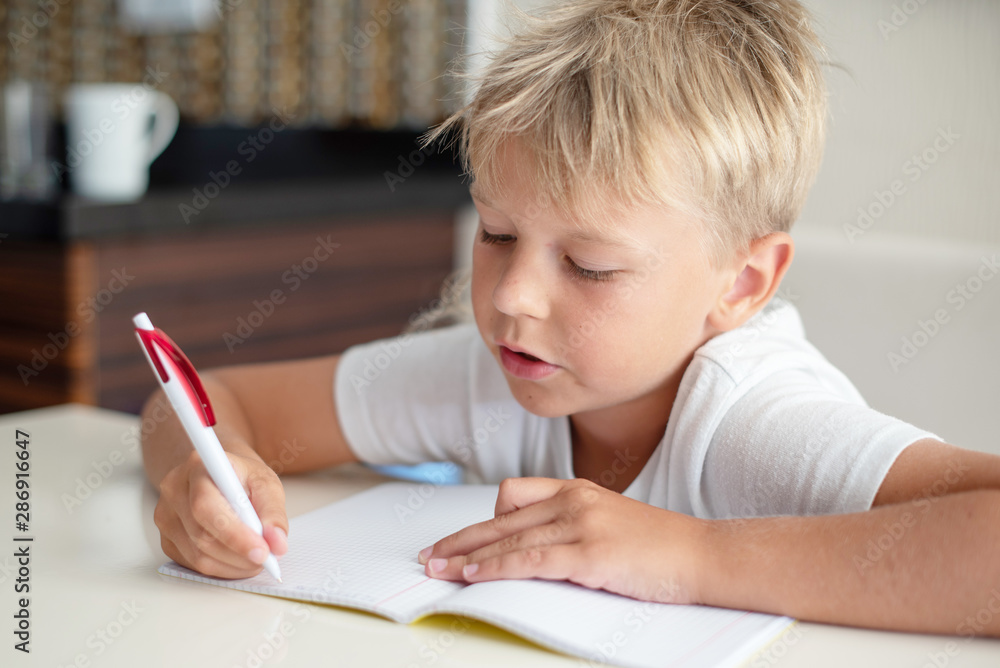 lifestyle portrait of a boy doing homework. back to school concept. lifestyle portrait of a boy doing homework. back to school concept.