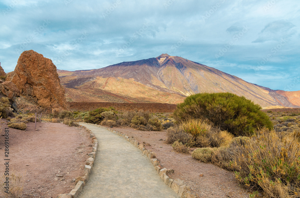 Fototapeta premium View of Volcano El Teide in Tenerife, Canary Islands , Spain . Its must-see of everyone who visits Tenerife. Beautiful landscape background.Toned image