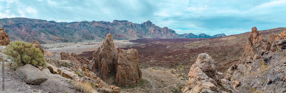 Valle de Ucanca  in The National Park of Las Canadas  del Teide.  Best place to visit in Tenerife Canary Islands Spain. Panoramic landscape  background.
