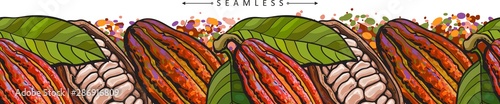 Chocolate cocoa bean panorama banner - organic nature food drawing in hand drawn cartoon style