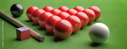 Foto Snooker balls set on green felt. 3d illustration