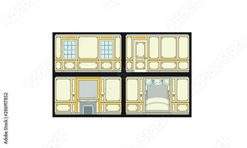 Rendering the Clock Room of Louis XVI, Palace of Versailles, France.