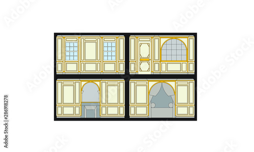 Rendering of the Boudoir of Marie-Antoinette, Palace of Versailles. France.