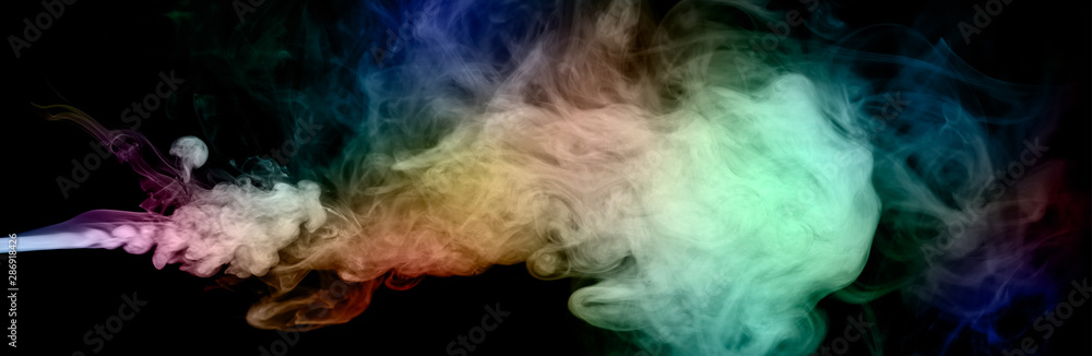 colorful smoke on black background, panoramic image
