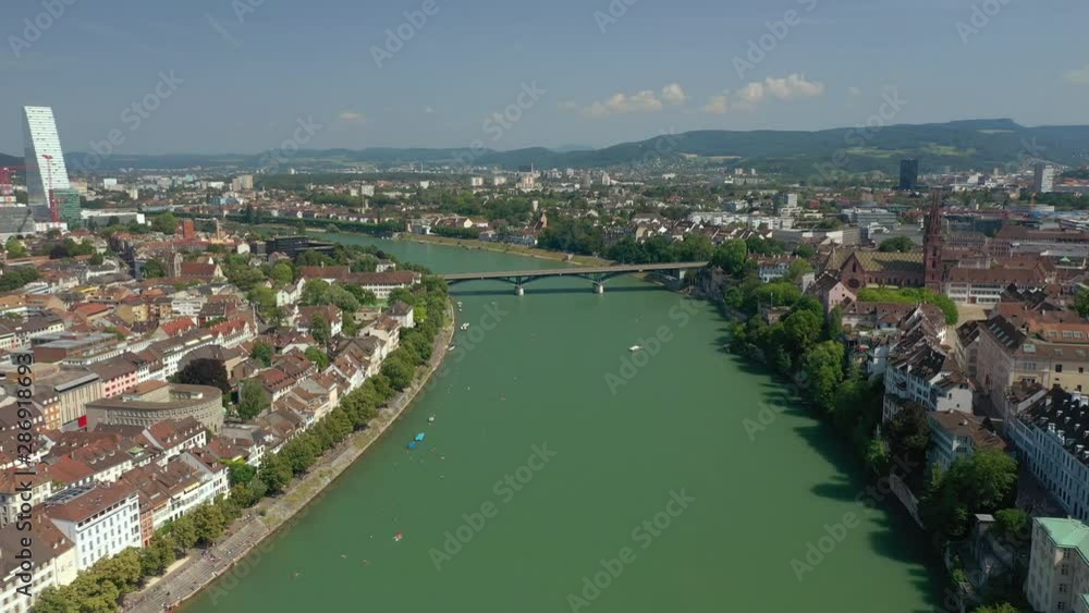 flight over basel city river summer day aerial panorama 4k switzerland flight over basel city river summer day aerial panorama 4k switzerland