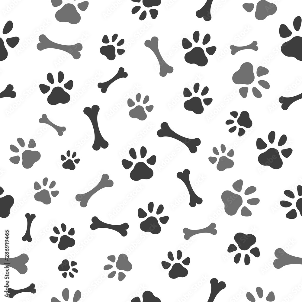 Pet paw and bones seamless pattern icon. Animal footprint - cat, dog, bear. Template design texture for wallpapers, pattern fills, web page backgrounds, surface textures. Pet paw and bones seamless pattern icon. Animal footprint - cat, dog, bear. Template design texture for wallpapers, pattern fills, web page backgrounds, surface textures.