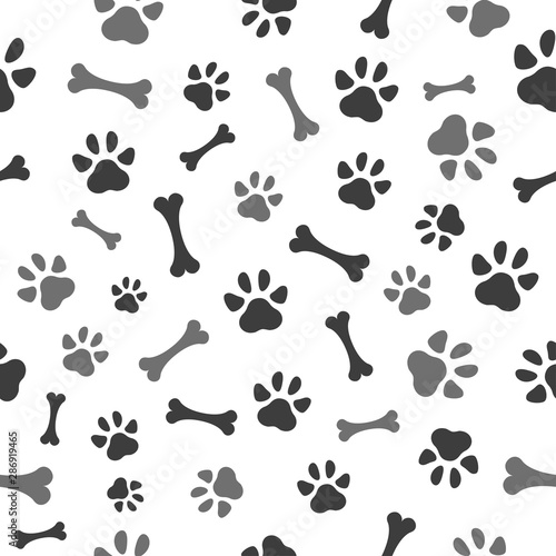 Pet paw and bones seamless pattern icon. Animal footprint - cat, dog, bear. Template design texture for wallpapers, pattern fills, web page backgrounds, surface textures.