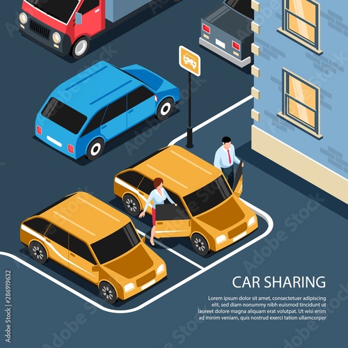 Car Sharing Isometric Composition 