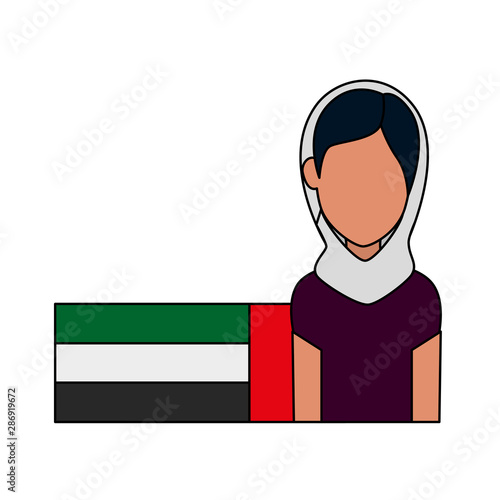 islamic woman with traditional burka and arabia flag
