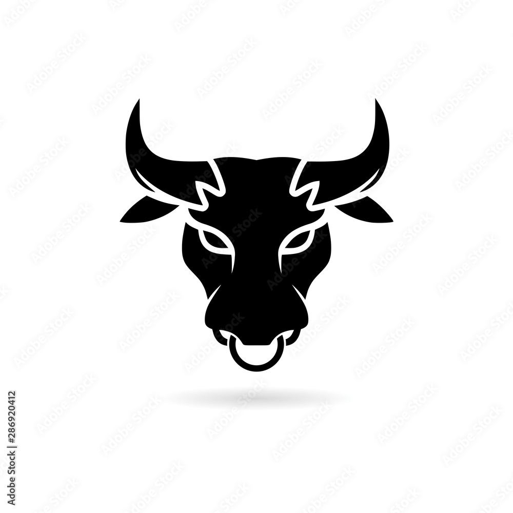 Bull icon in flat style with shadow. Animals symbol illustration Bull icon in flat style with shadow. Animals symbol illustration