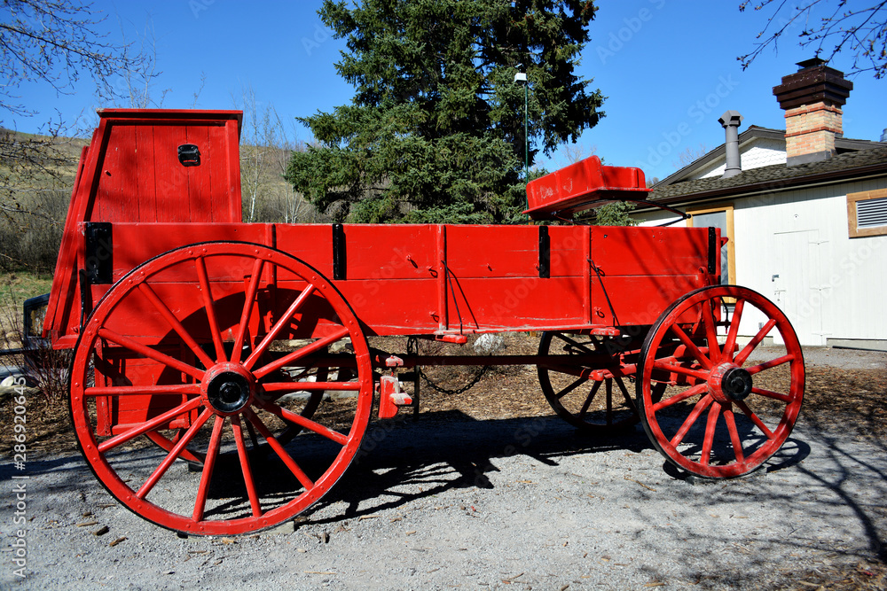 Historic Red Chuckwagon in Vintage Outdoor Village