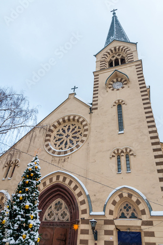 Christmas tree at the Lutheran church. Cathedral of Saints Peter and Paul. Moscow