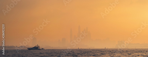 Canvas Print Dubai Panorama Colourful Sunset