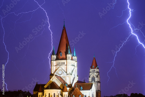 Photography lightning hitting a church