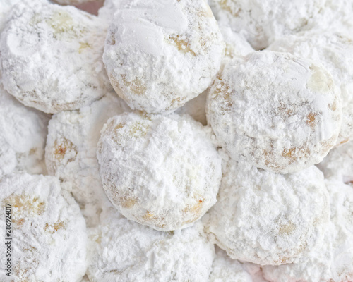 "Kourabiedes" traditional Greek Christmas shortbread cookies covered with icing sugar