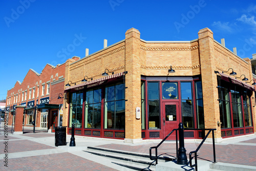 Historic city block with vivid blue sky