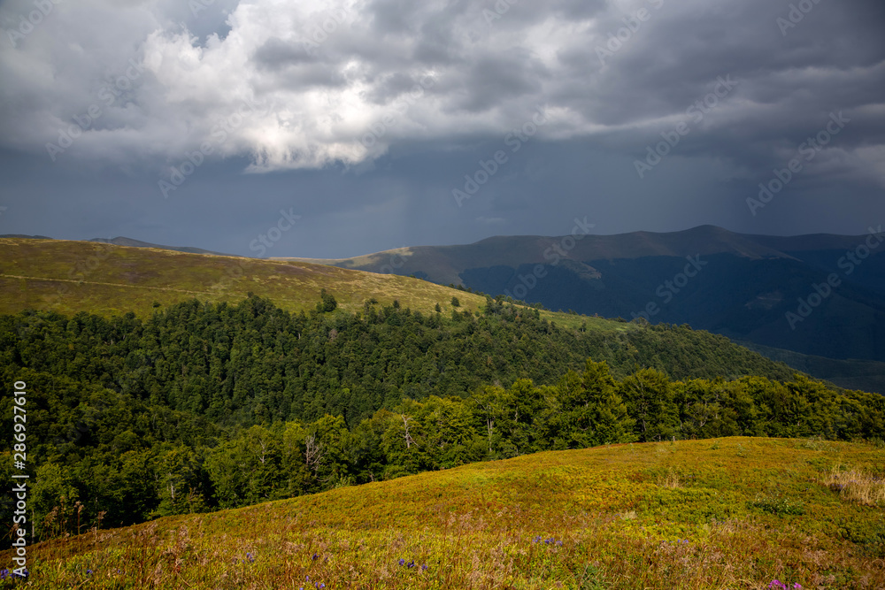 Beautiful mountain landscape in stormy weather. Carpathian mountains of Ukraine. Holidays in the mountains.