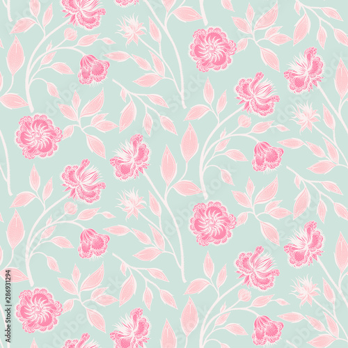 Seamless hand drawn vintage floral pattern