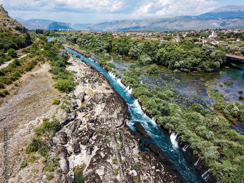 The Confluence of Neretva and Buna River have remarkable river gorge along with tufa waterfalls, Mostar, Bosnia and Herzegovina