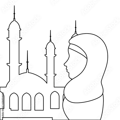 profile of islamic woman with traditional burka in mosque