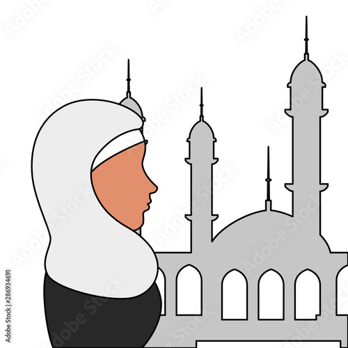 profile of islamic woman with traditional burka in mosque