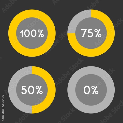  Percentage sign icon set vector,100,75,50,0 percent.