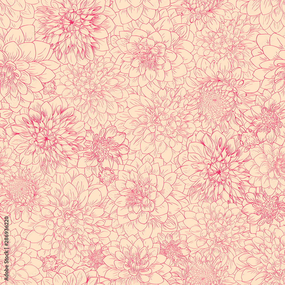 custom made wallpaper toronto digitalDahlia pattern, floral ornament. Seamless background. Hand drawn illustration in vintage style