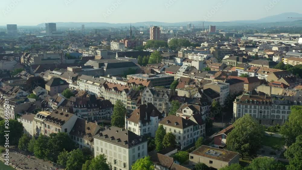 summer day sunset time flight over basel city aerial panorama 4k switzerland summer day sunset time flight over basel city aerial panorama 4k switzerland
