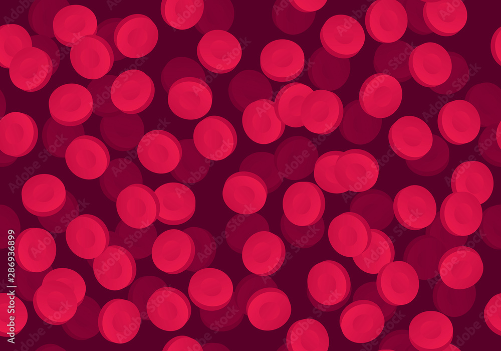 Vector flat blood cell seamless pattern illustration. Red gradient erythrocyte flow background. Design tile element for poster, flyer, card, banner, ui, presentation