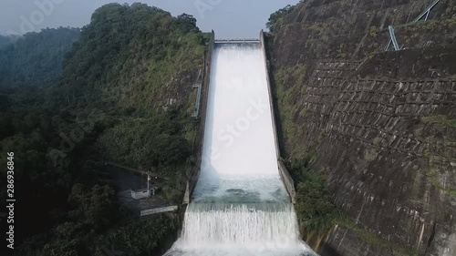 Landscape View of Dam Water Release at Liyutan Reservoir, Miaoli , Taiwan (aerial photography) photo