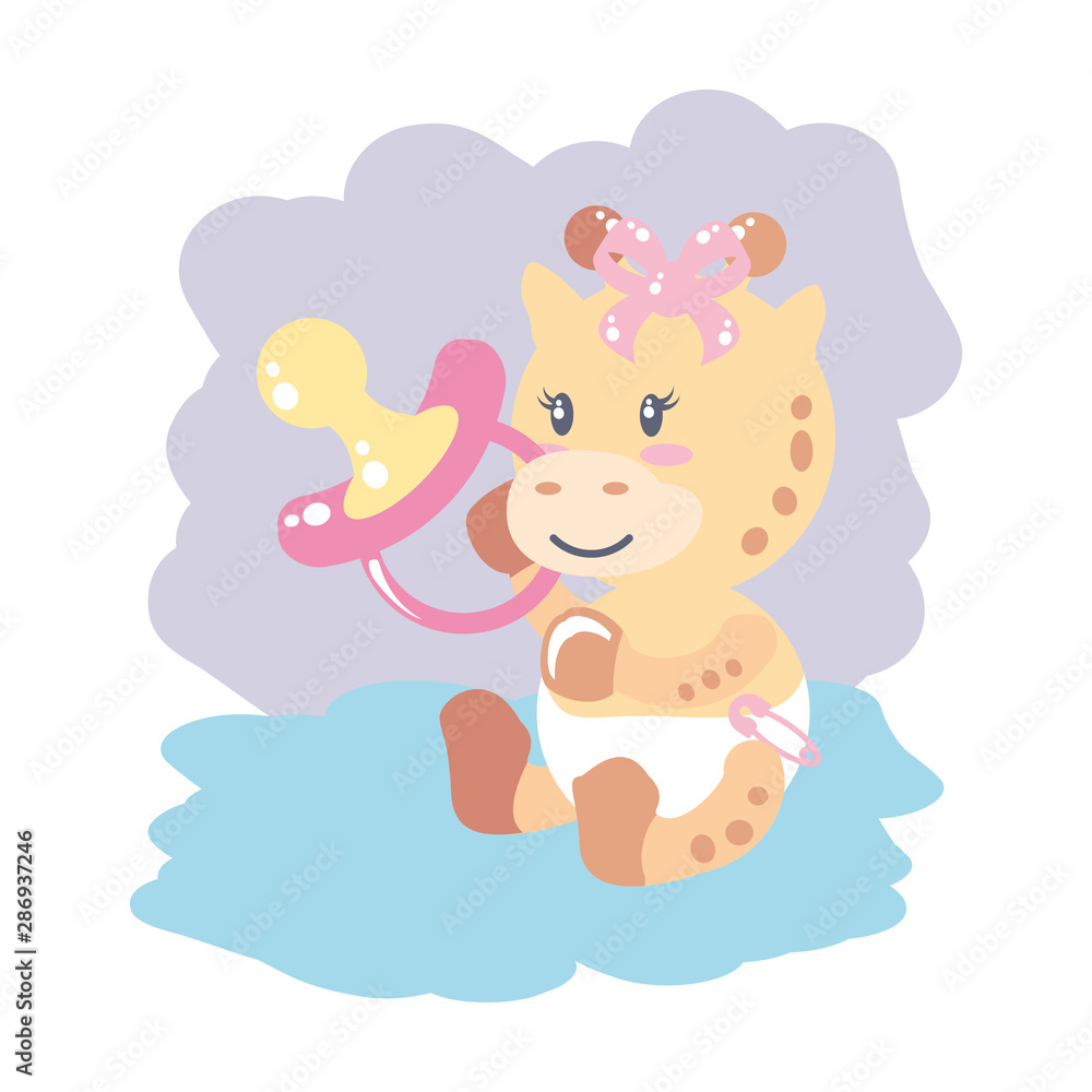 cute female giraffe baby and pacifier