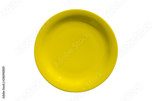 yellow ceramic round plate isolated on white background