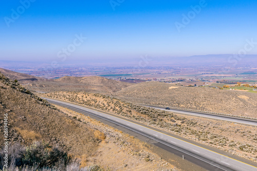 Highway and plains seen from the Manastash Vista Point viewpoint near Yakima, photo