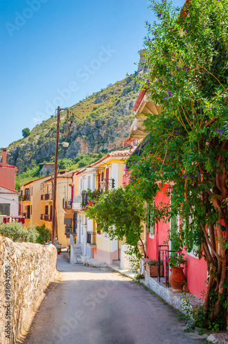 Traditional cozy greek street in city Nafplio  Greece