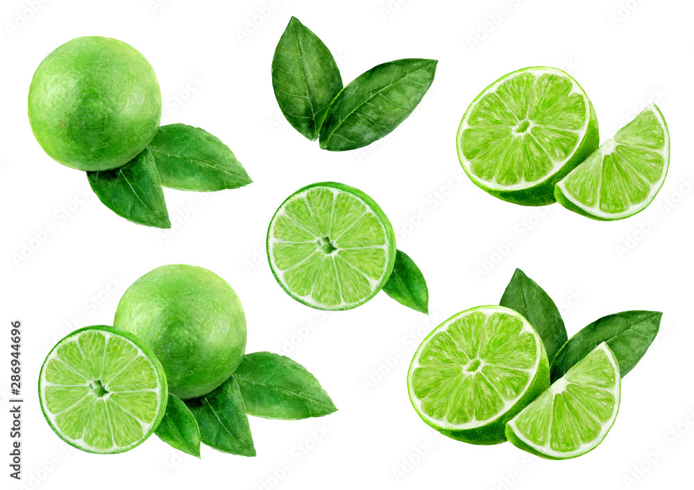 Lime set watercolor illustration isolated on white background